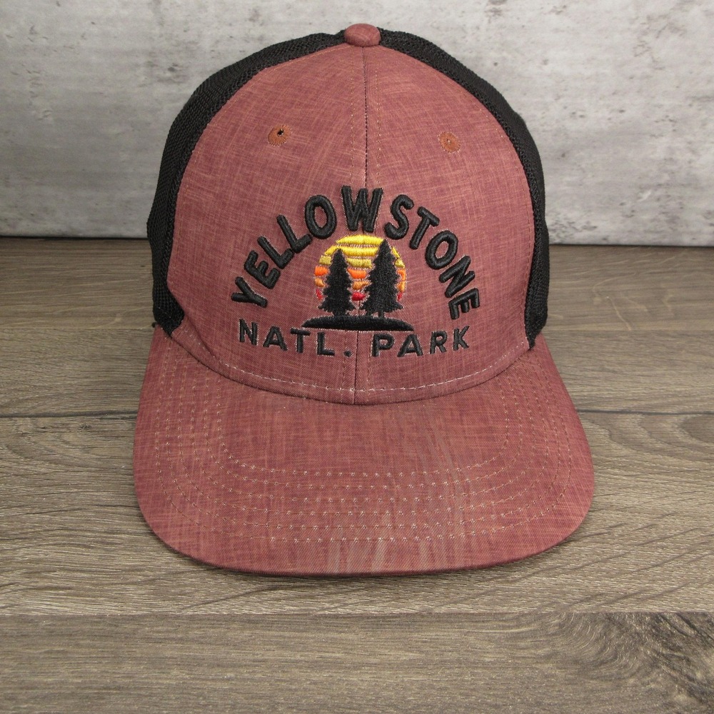 Yellowstone Natl Park Legacy Hat Cap Fitted Mens L XL Red Mesh Trucker Outdoor